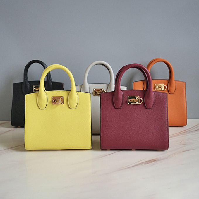 salvatore ferragamo studio small grained calfskin top handle bag #211424